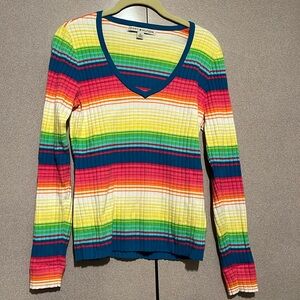 Tommy Hilfiger v neck striped cotton  sweater